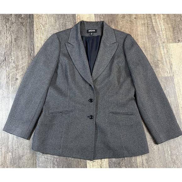 Kasper Black Gray Jacket Office Work Career Blazer Size 14P - Picture 11 of 11
